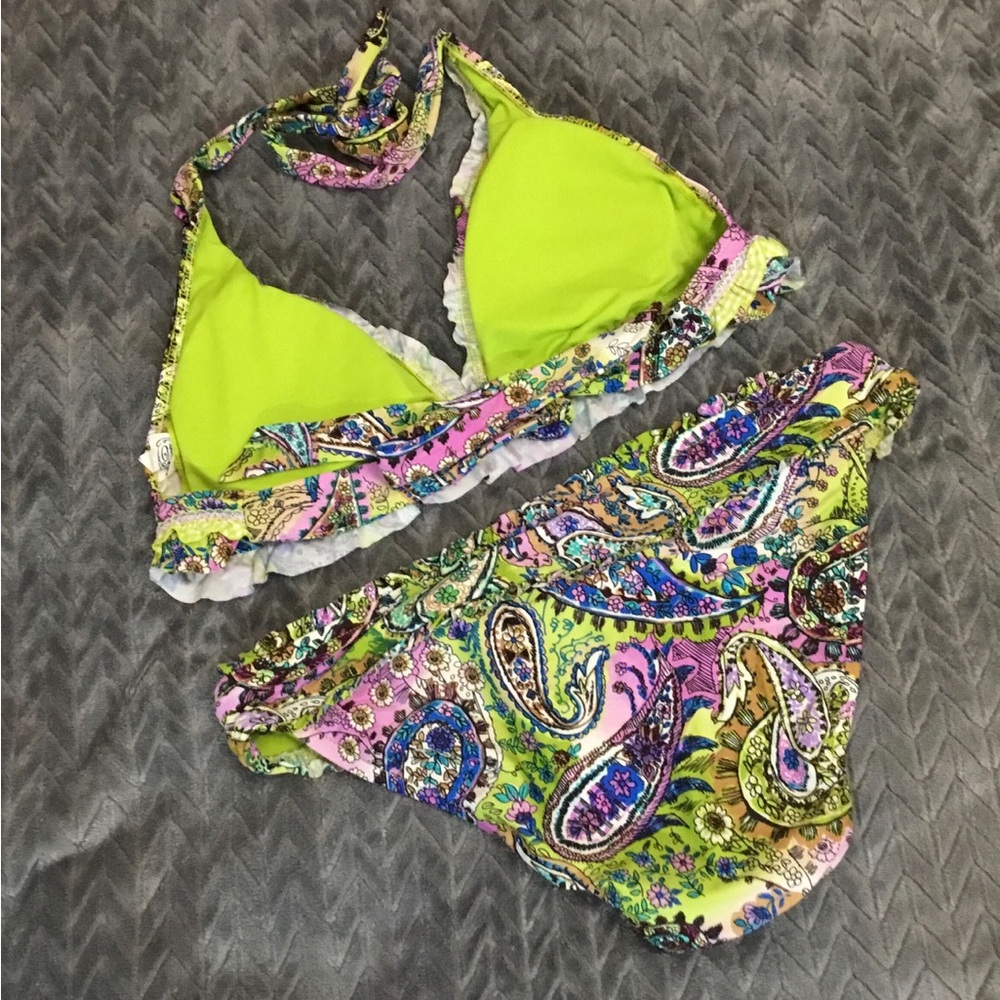 Lucky Brand Neon Paisley Bikini Swimsuit Size Medium - Picture 8 of 8